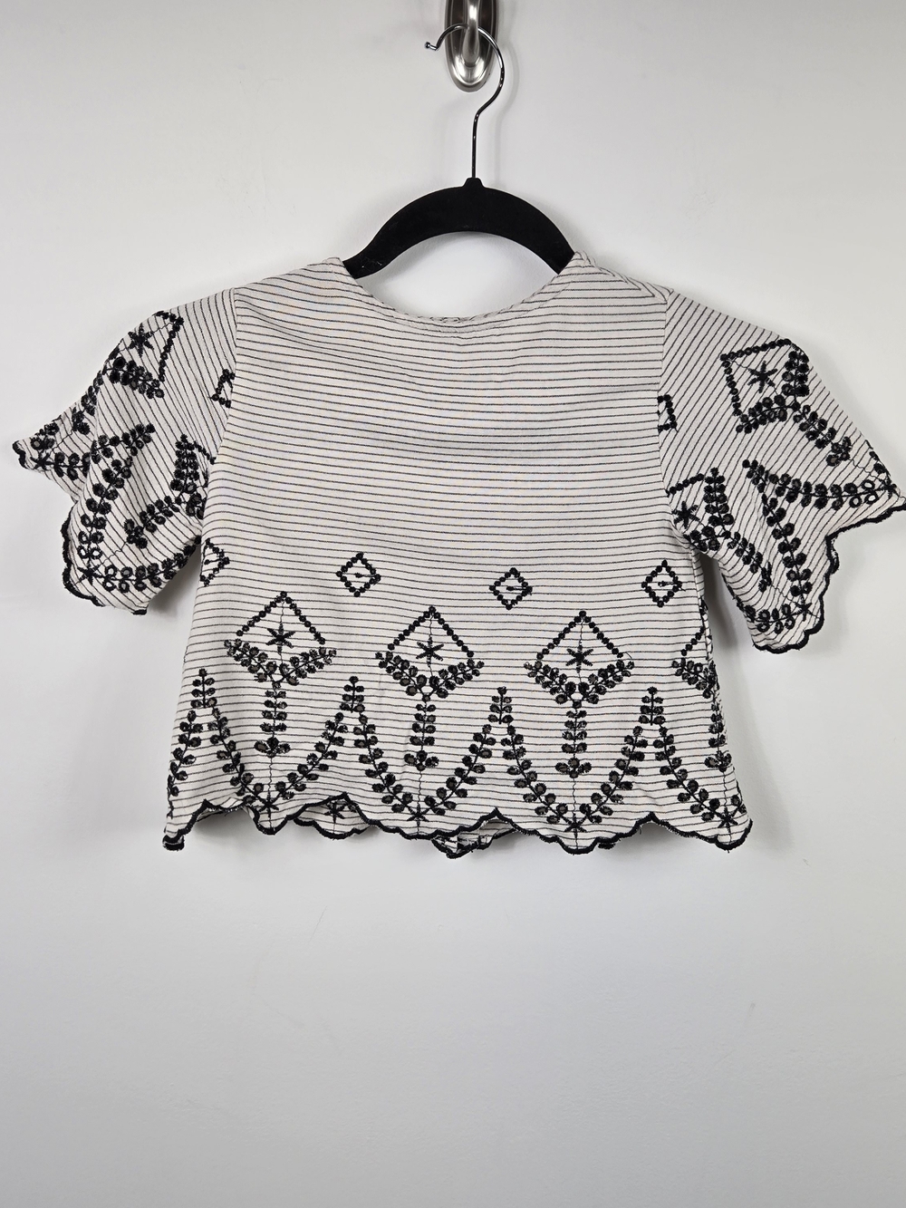 Zara Girls Embroidered Eyelet 2Pc Set Boho Cottagecore Stripe Top 7Y Pants 8Y - Picture 3 of 12